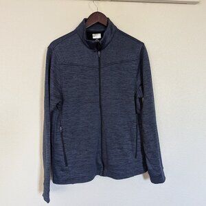 Greg Norman Men's Heather Knit Active Full Zip Mock Neck Jacket Grey Blue M